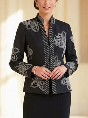 SUSAN BRISTOL Silk Blend Embroidered Jacket Blazer S | Statement Evening Jacket